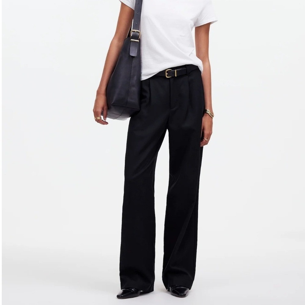 Madewell Tall Slouchy Straight Pants Trousers Drapey Twill Minimalist Black 10T